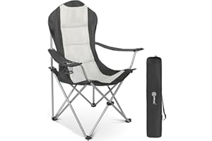 Homecall Sedia pieghevole da campeggio con braccioli e portabevande colore nero/crema