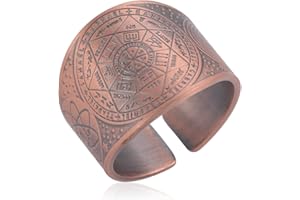 LIKGREAT Sigillo dei 7 Arcangeli Anello Metatron Cubo Anelli Sigillo di Lilith Biblico Talismano Amuleto Anelli Geometria Rame Anello Aperto Buona Fortuna Protezione Gioielli Religiosi per Uomini Donne
