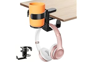 Legpador 2 en 1 Soporte Auriculares Mesa, Headphone Stand con Colgador, Posa Cascos Gaming Organizador de Escritorio, con Gancho Giratorio 360º, para Colgar Tazas de Café, Vasos de Agua (Negro)