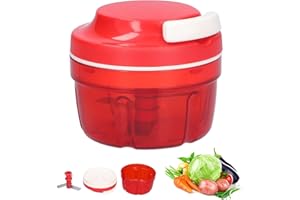 ALLESHELFER Zwiebelschneider, Zwiebelschneider mit Seilzug, Multizerkleinerer Manuell, Gemüseschneider Haushalt Kordelzug Design, Handbuch Gemüsehacker, Shredder Fleischmixer, Küchenbedarf (Rot-300ML)