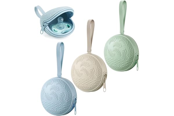 PandaEar Étui Porte-Sucette en Silicone, Pack de 3, Pochette Portable de Voyage pour Sucettes Nouveau-nés, Contenant de Rangement en Silicone sans BPA pour Garçons & Filles (Vert, Bleu, Crème)