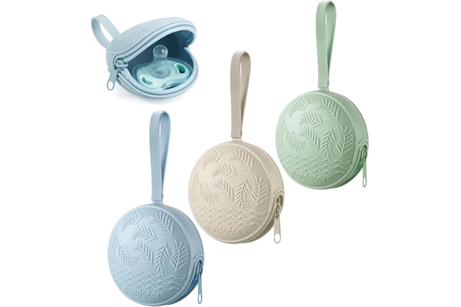 PandaEar 3 Pack Silicone Dummy Holder Case| Pacifier Holder Case Dummy Box Cover Snoother Pods| Universal Pacifier Box Accessories Holders for Travel| BPA Free (Green Blue Cream)