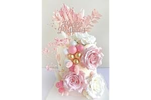 VELAFEE Cake Topper Set with Dried Flowers Gold Butterflies Happy Birthday Toppers Artificial Roses Palm Spears Cake Decorations for Birthday Wedding Party Cake Decor