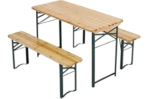 THE FELLIE Fellie Wooden Folding Camping Picnic Trestle Table and Bench Set, 2PC Bench Seat (117cm x 56cm x 76.5cm)