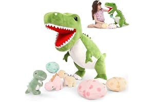 MorisMos 60cm hoch riesen Dino Kuscheltier XXL mit 3 Baby im Bauch, groß Dinosaurier Plüschtier Stofftier, weich Dino Spielzeug Plüschdino für Kleinkind Jungen Weihnachten Geschenk