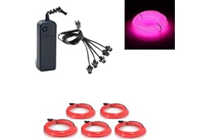KMRUAZRE 5x1meter EL Fil Lumière Au Néon Tube Illumination À Piles Haute Luminosité Électroluminescent Pack Pack Pilotes avec 3 Modes Multi Couleurs EL Fil pour la Décoration De Mariage De Fête pub (Rose)