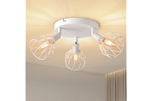 ANWIO Lámpara Techo Focos, 3 Focos Led Interior Techo Base E14, Apliques Techo Foco Blanco con Base Redonda, Giratorios Plafón Foco de Techo LED(Sin Bombillas).