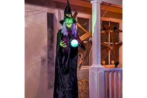 JOYIN 78"Decorazione Strega Appesa Halloween con Palla Magica,Strega Parlante Animata Appesa con Occhi Luminosi e Suono per Decorazioni Prato Casa Stregata Halloween