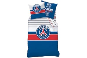 CTI PSG LOGO Parure de lit Enfant | 100% Coton | OEKO-TEX | Housse de couette 140x200cm + 1Taie d'oreiller 63x63cm | Imprimé Gaçon | Bleu