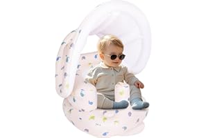 AirSwim Inflatable Baby Seat with Detachable Canopy and Built-in Pump, Inflatable Baby Chair for Babies 3 Months and Up, Bumbo Seat for Babies, Infant Blow Up Chair for Outdoor Indoor, Whale