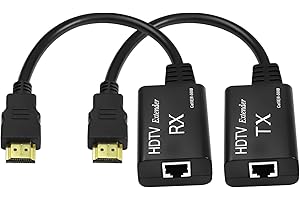 XMSJSIY Przedłużacz HDMI, męski na RJ45, przedłużacz sieciowy LAN, konwerter 60 m, wzmacniacz Over Cat 5e/6 1080p do 60 m, przedłużacz do HDTV HDPC 4K 2K (60 m) - konieczność regulacji odległości