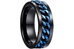 NUNCAD Spinner Ringe für Herren & Damen Wolframcarbid Ring Schwarz mit Blaue drehbare Ketteneinlage Inlay als Freundschaftsringe Partnerringe Verlobungsringe und Jahrestag Ringe