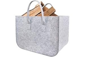 FOUNDOVE Felt Firewood Basket with Handles, 2PCS Foldable Log Baskets for Wood, Fireplaces, Newspapers, Magazines, Toys, Shopping (44x30x26cm, Gray)