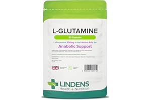 Lindens - L-Glutamine 500mg, 90 Capsules - UK Made - Anabolic Support, Muscle Recovery & Tissue Repair - Amino Acid Source, Rapid Release - Letterbox Friendly, Vegan