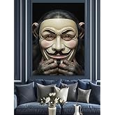 V Maskesi Anonim Y&uuml;z Ve Maymun Dekoratif Kanvas - Mdf Ahşap Tablo