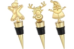 Vspek Tappi per bottiglie di vino Natale, 3 pezzi, dorati, per la collezione di vino, champagne, Babbo Natale, renna, pupazzo di neve, regalo di Natale