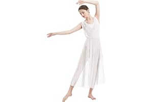 IMEKIS Donne Lirico Vestito da Ballo di Balletto Senza Maniche Body da Ginnastica Senza Schienale con Gonna in Tulle a Fette Costume da Danza Moderno Contemporaneo