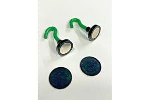 TMC Bivvy Hook, Camping, Tent, 2 Pieces, Magnetic with Backing Plates, Green + Black. 2cm Diameter Backing Plate, and 2.5cm Length Hook When Screwed in.