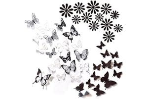 SamHeng 42 Pièces Papillon Fleur Stickers Muraux, Amovible 3D Cristal Papillons Décoration Peinture Murale, Adhésif Tournesol Stickers Muraux avec Points Collants pour Fete Mariage Décoration