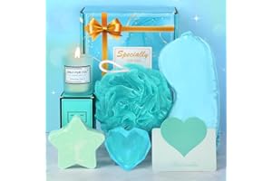 TOLOYE Coffret Cadeau Femme, Cadeau Anniversaire, Bougie D'Aromathérapie, Bombe De Bain, Sel De Bain, De Bain Ensemble-Cadeau, Cadeau Personnalisé pour Femme, Mère, Sœur, Les Amis (Bleu)