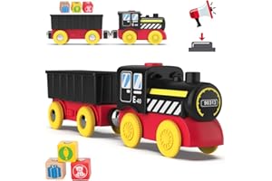 TOPLIVING Magnetische Holzeisenbahn Set Batteriebetriebener Güterzug für Eisenbahnschienen Spielzeug für Kleinkinder 3 4 5 Jahre alt Jungen Mädchen