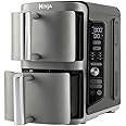 Ninja SL400 Double Stack XL Deep Fryer, Oil Free Deep Fryer, Vertical 2-Drawer Deep Fryer, 4 Cooking Levels, 2 Drawers and 2 Racks, Compact Design, 9.5L Capacity, 6 Cooking Functions, 8 Servings, Grey