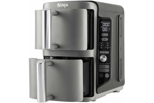 Ninja Double Stack XL Freidora de aire, 9,5 l, Doble cesta vertical, 4 niveles de cocción, 2 cestas y 2 rejillas, diseño para