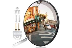 PIASHOW Espejo de tráfico, 30 cm Espejo convexo para garaje y entrada, Espejo de tráfico de gran angular ajustable para tráfico, entradas, almacenes, patios, tiendas (Compatible con interiores y exteriores)