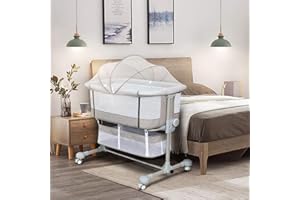 Maydolly Bedside Sleeper Bedside Crib,Baby Bassinet 3 in 1 Portable Travel Baby Crib Baby Bed with Breathable Net and Mattress,Adjustable Portable Bed for Infant,Baby Girl Boy (Grey)