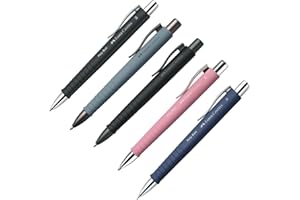 Faber-Castell - Bolígrafos Poly Ball XB Juego de 5 Unidades, Negro, Rosa, Gris Piedra y Azul Oscuro (M), con Mina Intercambiable, Indeleble, Multicolor