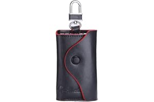 Contacts Grnuine Leather Key Case,Mens Leather Cowhide Key Chain Bag,Keyring Card ID Holder Wallet Purse