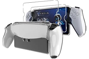 NUCNOK Custodia per Sony Playstation Portal Remote Player Cover + [2 Pezzi] Vetro Temperato,Custodia Protettiva in TPU,Antiurto e AntiGraffio Case Morbido,Playstation Portal Accessori,Trasparente