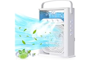GLOBAL GOLDEN Portable Air Conditioner, Air Cooler Mini Cooling Fan, All-in-1 USB Desk Cooling Fan with 7 LED Lights Wind Speeds, 3 Spray Modes, Humidifier Fan for Home, Office, Bedroom, Car