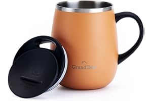 Grandties Thermo Kaffeebecher mit Griff - Schiebedeckel - 460 ml Coffee To Go Becher Kaffeebecher To Go | Doppelwand-Edelstahl Hält Getränke Warm & Kalt - Karotte