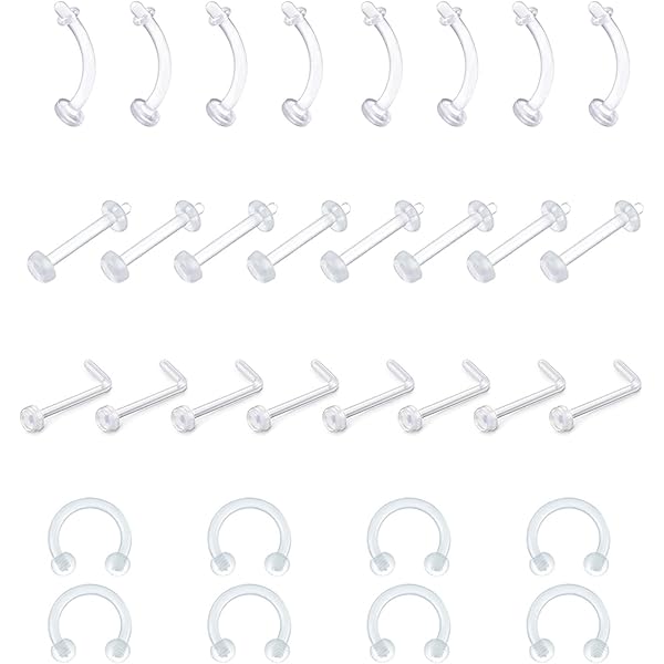Kit Piercing Labret/nombril Transparent - 16 Pièces, Résine Biocompatible, 4 Longueurs (6-12mm) Pour Lèvres, Sourcils, Nez