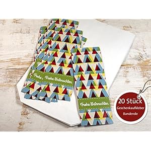 20 Stück große Geschenkaufkleber Banderole Frohes Fest Weihnachten 5 x 15 cm Retro Kraftpapieroptik