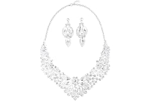 KONFEN Parure Bijoux Femme, Cristal Bijoux Mariage, Cristal Fleur Ensemble Collier Boucle d'oreilles, Strass Cristal Feuille Parures de Mariée pour Femmes Filles, Vert/Blanc/Violet/Rouge/Or Champagne