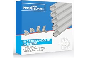 Eurekaled - 5 pezzi Profilo Alluminio ANGOLARE 45 Gradi da 1 metro per Strisce LED con Copertura OPACA cod. 1127