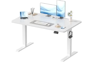 Devoko Electric Standing Desk 120x60cm Sit Stand Table Height Adjustable with Backpack Hook and Memory Smart Pannel, Home Office, White