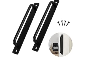 LULUDA 2 PCS Door Pull Handle Barn Door Handle Heavy Duty Pull Push Door Handles Durable Aluminium Alloy Sliding Door Handles with Screws for Door Cupboard Barn Kitchen Furniture (Black)