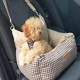 K&ouml;pek Oto Koltuğu-Seyahat Koltuğu-ayarlanabilir &Ccedil;ift Kordon-Kedi Yatağı-taşınabilir (Bej Kazayağı Small)