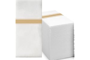 KMAKII Disposable Guest Towels, Linen Feel Hand Towels, Cloth-Like Paper Napkins,White Napkins,Soft, Durable, Absorbent Paper Hand Towel for Kitchen, Parties, Bathroom, Restaurant (Gold,50)