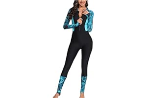 SYDUZAX Today Deals Women One Piece Swimsuit Wetsuit Full Length Rash Guard Sets Sports Swimming Costume Diving Suit Athletic Swimwear Surfing Suit Ladies Long Sleeve Sun Protection Swimsuit with Zip Swimwear