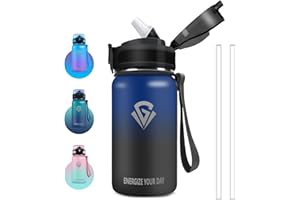 Grsta Borraccia Termica, 500ml Borraccia Bambini, Borraccia Bambini Acciaio Senza BPA, Isolato Sottovuoto, Borraccia Inox con Cannuccia, Facile da Pulire, Borraccia per 6/7/8/9 Anni Bambini