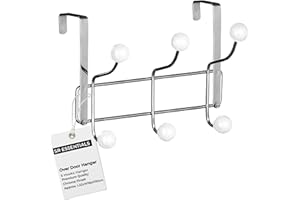 SR ESSENTIALS Over Door Hook for Clothes Hanging, Stainless Steel Over Door Hanger for Bedroom Bathroom Storage - Heavy Duty Over Door Storage Coat Rack for Towel, Purse, Robe, Keys - Over The Door Hanger 6 Hooks