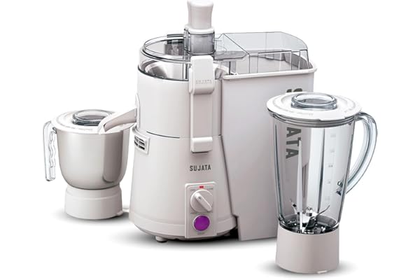 Sujata Powermatic Plus Juicer Mixer Grinder 900 Watts Double Ball Bearing Motor 22000 RPM Non-Stop 90 Mins Running 2 Jars including 1750ml Blender, 1000ml Grinder Jar (White)