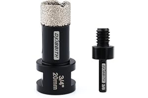 DKIBBITH 20mm Dry Diamond Core Drill Bits, Angle Grinder Hole Cutter Set for Tiles Porcelain Ceramic with M14 Thread and 10mm Hex Shank Drill Adapter