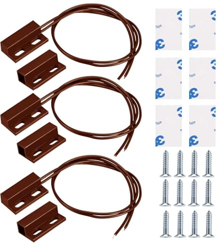 sourcing map NC Incassato Cablato Sicurezza Finestra Porta Contatto Sensore Allarme Magnetico Reed Interruttore Marrone RC-33 5pz
