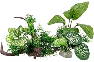 SMOOTHEDO-PETS Plantas de acuario para decoración de peceras, plantas artificiales de plástico compuesto, peces dorados, paisajes acuáticos, escondites de plástico, juego de hojas de seda (juego de madera/hojas)