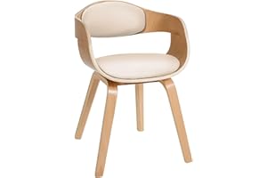 CLP Chaise Retro Kingston en Similicuir I Chaise De Salle A Manger avec Accoudoirs I Sičge Et Dossier Rembourrés I Piétement en Bois, Couleur:Nature/crčme